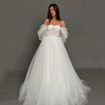 Элегантные свадебные платья трапециевидной формы Eightree Princess 2023, свадебное платье с аппликацией и пышными рукавами, белые вечерние свадебные платья нестандартного размера