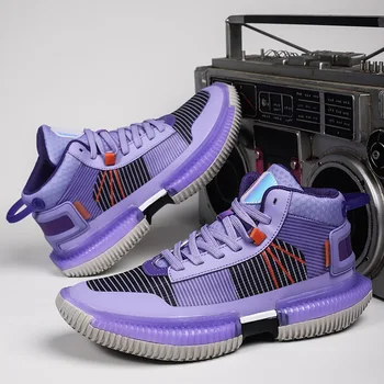 Мужские баскетбольные ботинки роскошного бренда фиолетового цвета, нескользящие Профессиональные кроссовки, Мужские баскетбольные кроссовки на платформе с высоким берцем, женские