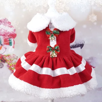 Утолщенное красное пальто для собак, Зимняя Рождественская одежда для маленьких собак для девочек, флисовые платья для щенков и котенков, куртка