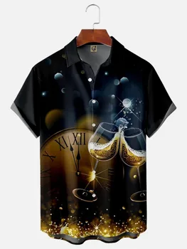 Гавайская мужская рубашка с рисунком в виде бокала для вина, повседневный топ, модная рубашка для вечеринки по случаю дня рождения 5XL
