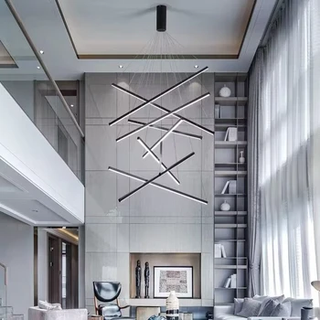 Скандинавская светодиодная лестничная люстра длинной линии минималистичная двухуровневая гостиная столовая подвесная подвесная лампа однострочное подвесное освещение