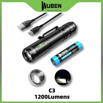 WUBEN C3 Светодиодный фонарик USB Type-C Перезаряжаемый 1200 Люмен IP68 Водонепроницаемый фонарь для кемпинга 18650 Батарея в комплекте