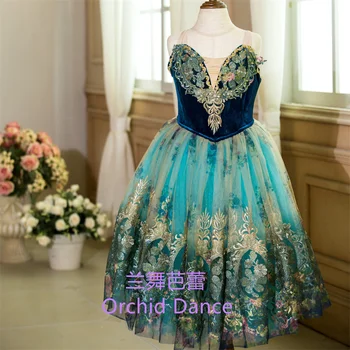 Изящный узор для девочек, нестандартный размер, нестандартный цвет, Предпрофессиональная одежда для выступлений, зеленое романтическое балетное платье-пачка с павлином