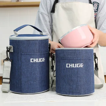 Переносная изоляционная сумка для ланча большой емкости, круглый утолщенный термоконтейнер для хранения продуктов, сумки-холодильники для пикника Bento через плечо