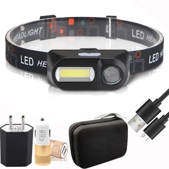 Портативный мини-светодиодный налобный фонарь XPE + COB, USB перезаряжаемый налобный фонарь для кемпинга, фонарь для рыбалки, головной фонарь