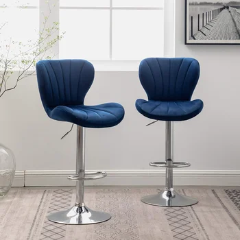 Регулируемые поворотные барные стулья Roundhill Furniture Ellston Velvet синего цвета, комплект из 2-х штук