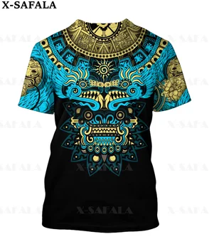Мексика, ацтеки, Майя, Мексиканская татуировка в виде сахарного черепа, футболки с 3D полным принтом, Мужские и женские Летние модные футболки с коротким рукавом и круглым вырезом-1