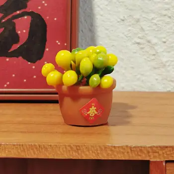 Мини-оранжевое растение в горшке, аксессуар для кукольного домика, реалистичный кукольный домик размером 1 12 дюймов, миниатюрное Оранжевое растение Бонсай, декор для дома и офиса