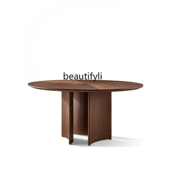 Обеденный стол из массива дерева скандинавского черного ореха, бытовой круглый Мраморный круглый стол, простой Элегантный круглый стол для маленькой квартиры