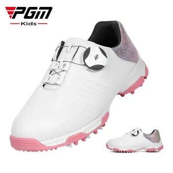 Обувь для гольфа PGM Kids для девочек, Детская обувь, Водонепроницаемые шнурки с пряжкой, Нескользящие кроссовки XZ153