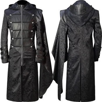 Мужское винтажное пальто со стоячим воротником середины века из черной кожи в стиле панк-готик