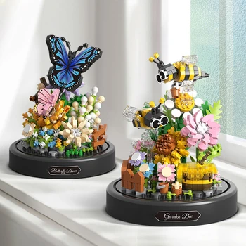 Серия Butterfly Bee Eternal Flower Собирает строительные блоки из микропорошковых частиц с пылезащитным чехлом, модель игрушки для украшения рабочего стола