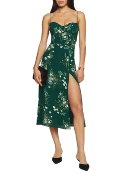 Элегантное облегающее платье в цветочек с разрезным подолом и бретельками-спагетти - идеально подходит для вечеринок и вечеринок вне дома
