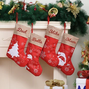 Рождественские чулки с Фамилией на заказ для Украшения Рождественской Елки-Рождественские Носки Для семейного Подарка