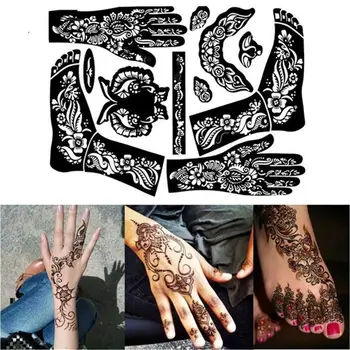Женщины Мужчины Многоразовые Трафареты Татуировки Боди-Арта Индия Наклейка Татуировки Наклейки Для Рук Шаблон Татуировки Хной Временная