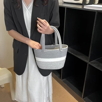 Женская модная полосатая сумка, тканая сумка-мешок, повседневная сумка на запястье большой емкости, дизайнерская сумка, дизайнерские сумки
