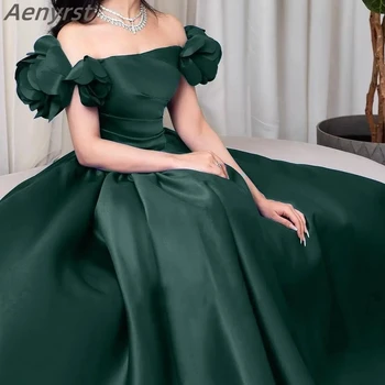 Саудовская Аравия Элегантные вечерние платья зеленого цвета с открытыми плечами, платья для выпускного вечера длиной до пола, вечерние платья трапециевидной формы.