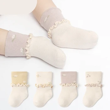 Носки с оборками для новорожденных девочек от 0 до 3 лет, милые хлопковые короткие носки для малышей, весна-осень