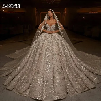 Роскошные аппликации из бисера, свадебное платье с 3D цветами, Королевское свадебное платье без бретелек длиной до пола, Элегантное Vestidos De Novia