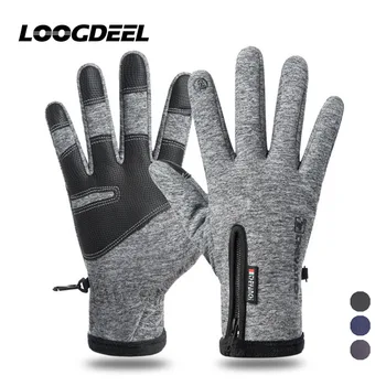 Перчатки для бега LOOGDEEL, унисекс, спорт на открытом воздухе, велосипедные перчатки для бега трусцой, теплые ветрозащитные нескользящие водонепроницаемые варежки с сенсорным экраном