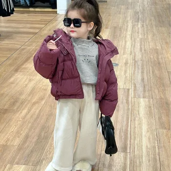 Зимнее хлопчатобумажное пальто для девочек 2023, зимняя новинка, детская одежда Корейского производства, детская одежда, пуховик для девочек, короткое пуховое пальто