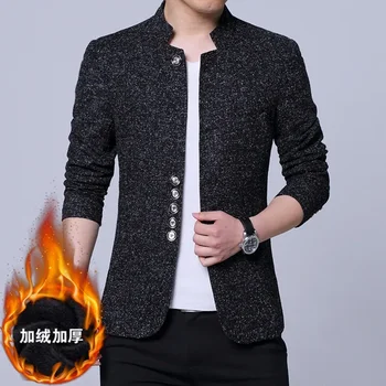 Новый костюм, осенне-зимний деловой повседневный модный бархатный маленький костюм, молодежный костюм Zhongshan, качественная мужская куртка со стоячим воротником
