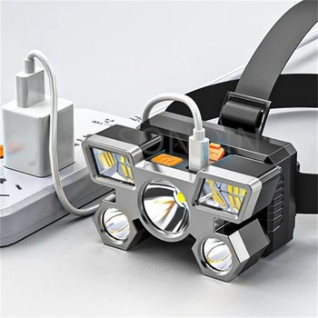 Мощный 5LED налобный фонарь, USB Перезаряжаемая фара, светодиодный налобный фонарь для кемпинга, поисковый фонарь, налобный фонарь для рыбалки.