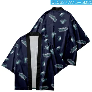 Мужские Свободные кимоно с принтом из перьев в японском стиле с рукавом 3/4, Традиционный кардиган Haori, женские рубашки уличной одежды Harajuku