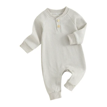 Одежда Для новорожденных мальчиков, вафельный комбинезон с длинными рукавами, однотонный базовый боди, комбинезон, зимняя одежда 0-18 м