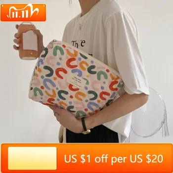 Корейская стеганая косметичка из свежих цветов для женщин, портативная туалетная сумка, женские сумки, органайзеры для цветов, косметичка для хранения косметики
