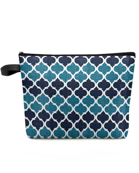 Геометрическая синяя винтажная Марокканская косметичка, сумка для дорожных принадлежностей, женские косметические сумки, туалетный органайзер, пенал для хранения.
