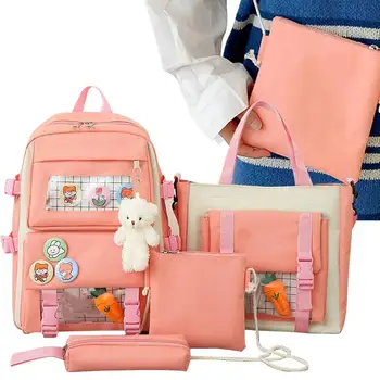 Милые школьные рюкзаки Kawaii Сумка через плечо с рюкзаком Сумка через плечо и пенал Набор из 17 рюкзаков Kawaii большой емкости