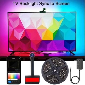 Синхронизация подсветки Smart TV с экраном RGBIC Muisc Синхронизация светодиодной подсветки с камерой для телевизора (55-65 дюймов) Светодиодные ленты для управления приложением