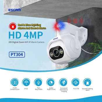 ESCAM PT304 4MP 1440P iCam365 ПРИЛОЖЕНИЕ Звуковая и Световая Сигнализация 10-кратный Зум IP-Камера AI Обнаружение Гуманоидов Полноцветный Видеоняня CCTV