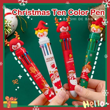 10 цветов, гелевая ручка в виде Рождественской елки, милая шариковая ручка Kawaii, Разноцветная ручка для детей, школьные письменные принадлежности, канцелярские принадлежности для офиса