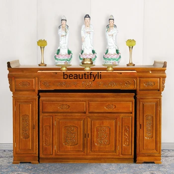 Алтарь, стол для благовоний, Алтарь из цельного дерева, Современный храм Будды, Китайский Тонкий Длинный стол, Стол для Подношения Богу богатства