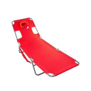 Складной переносной шезлонг для принятия солнечных ванн у бассейна Ostrich, красный