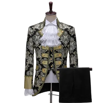 Взрослые мужчины 4 шт. компл. Костюм Королевского принца в викторианском стиле в стиле Стимпанк, Винтажная куртка в стиле барокко, пальто, Брюки, Галстук, свадебный Блейзер Жениха, костюм